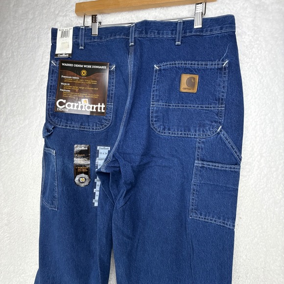 Carhartt Washed Denim Work Dungaree Jeans Mens 35x34 Single Knee B13 DST NWT NOS - Picture 8 of 9